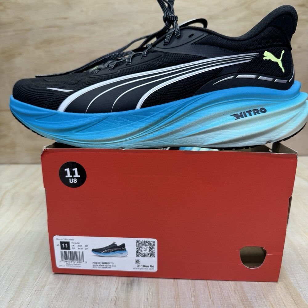 NEW Puma Magnify Nitro 3 Mens Running Shoes Black Speed Blue sz 11 311046-06